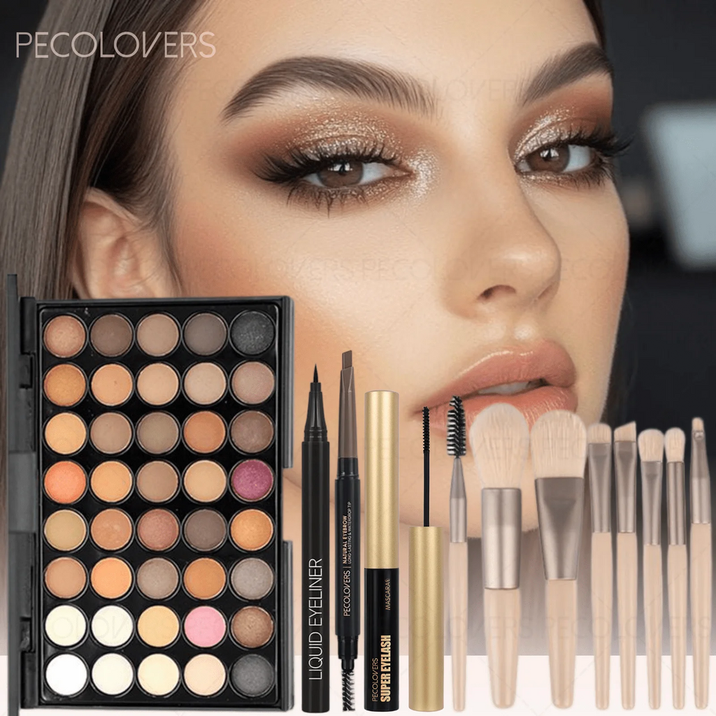 12PCS All-in-One Eye & Brow Makeup Set, 40 Shades Eyeshadow Palette, Eyebrow Pencil, Quick-Dry Liquid Eyeliner, Volumizing Curling Mascara with Brushes, Waterproof Sweat-proof, Matte Shimmer Glitter Eyeshadow Kit for Beginner
